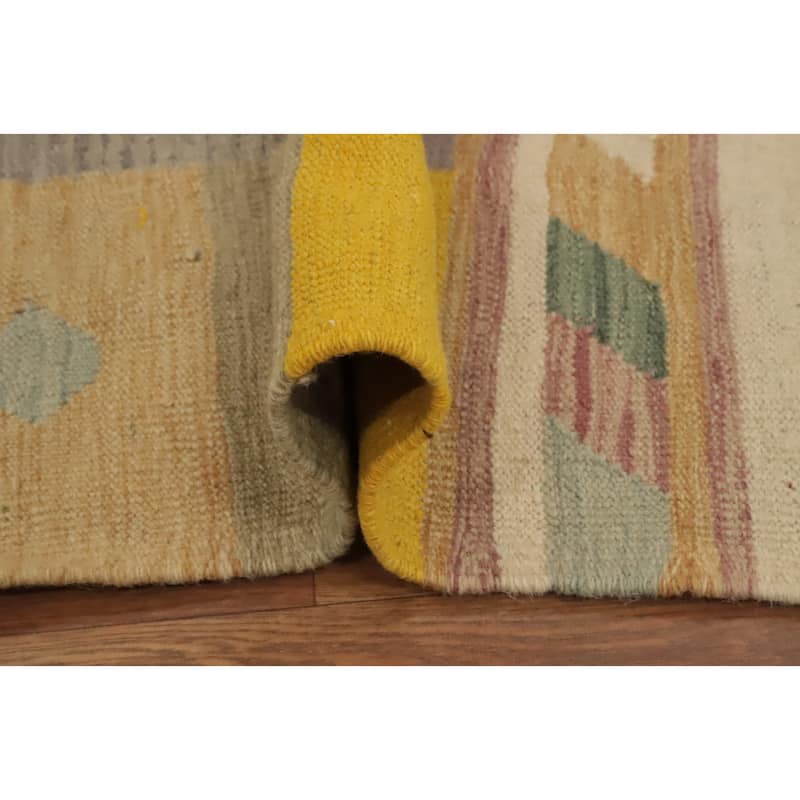 Hand Woven Oriental 100% Wool Carpet Southwestern Modern Multi-Colored Kilim Runner Rug - 9' 7'' X 2' 8''