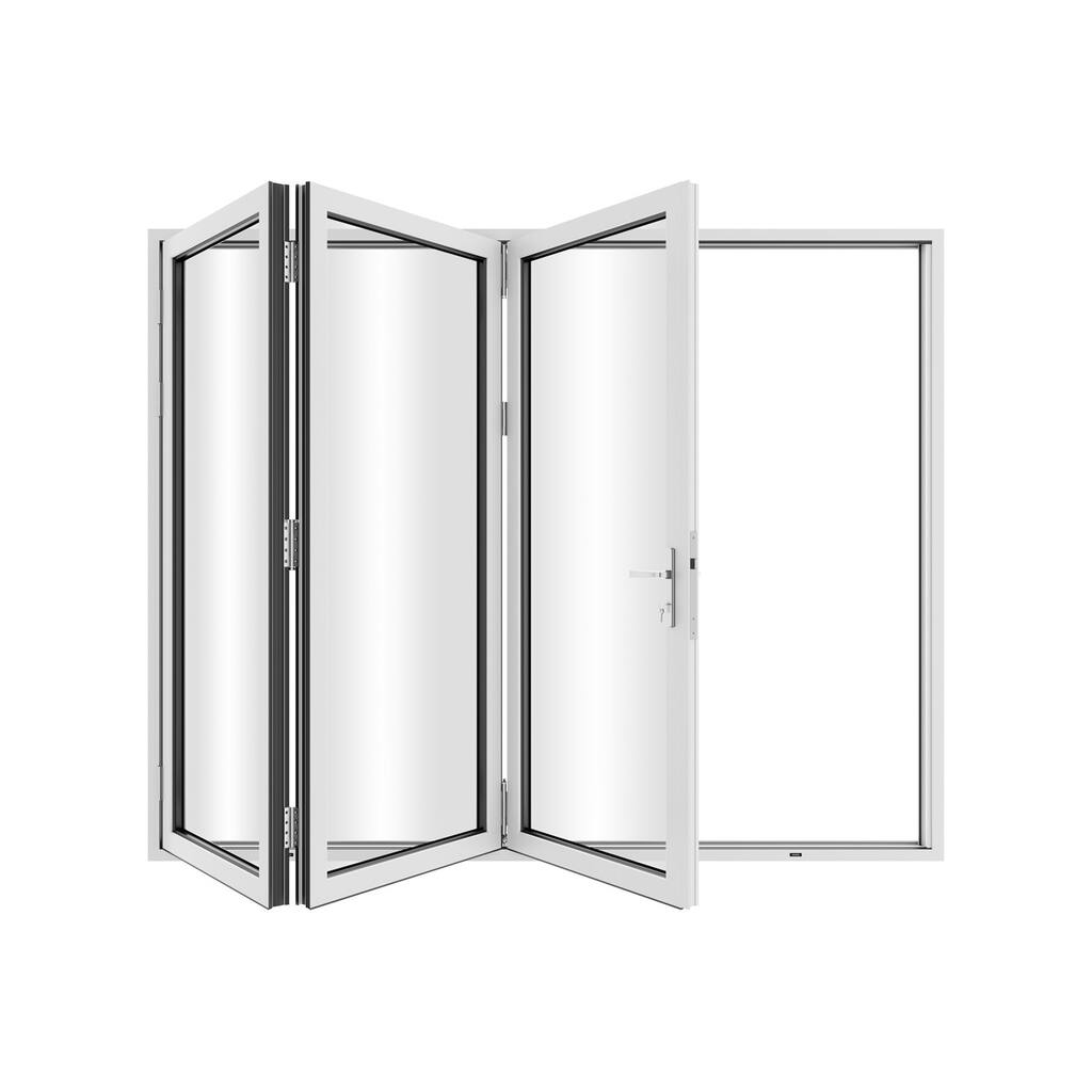 KaMic 108"×80" 3 Panels Aluminum Folding Door In White,Folded Out From Right To Left Model #: FD3PWH10880-RL