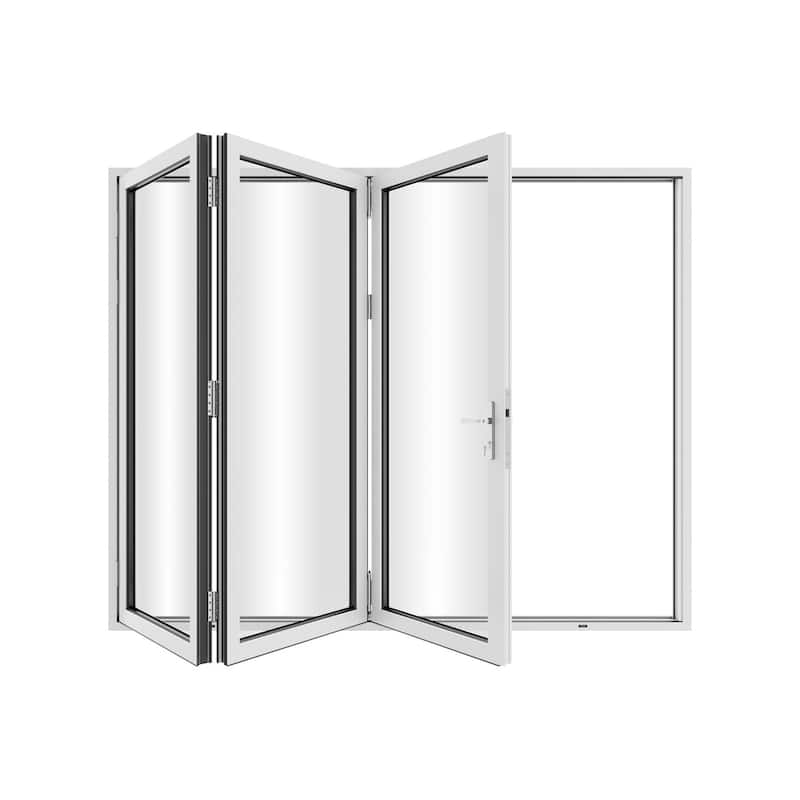 KaMic 108"×80" 3 Panels Aluminum Folding Door In White,Folded Out From Right To Left Model #: FD3PWH10880-RL - 108×80 - White