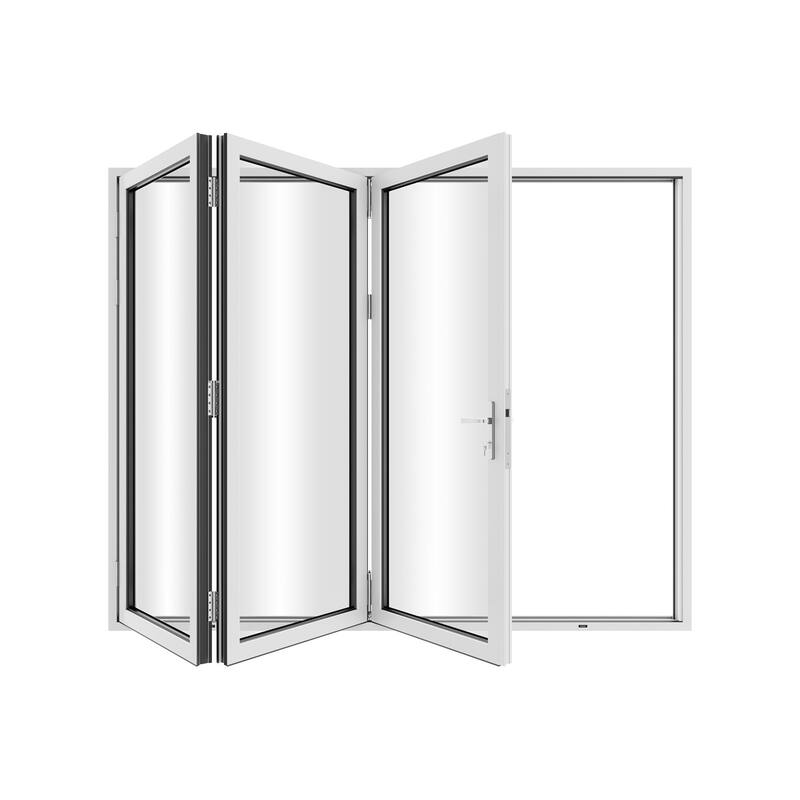 KaMic 108"×96" 3 Panels Aluminum Folding Door In White,Folded Out From Right To Left Model #:FD3PWH10896-RL - 108×96 - White