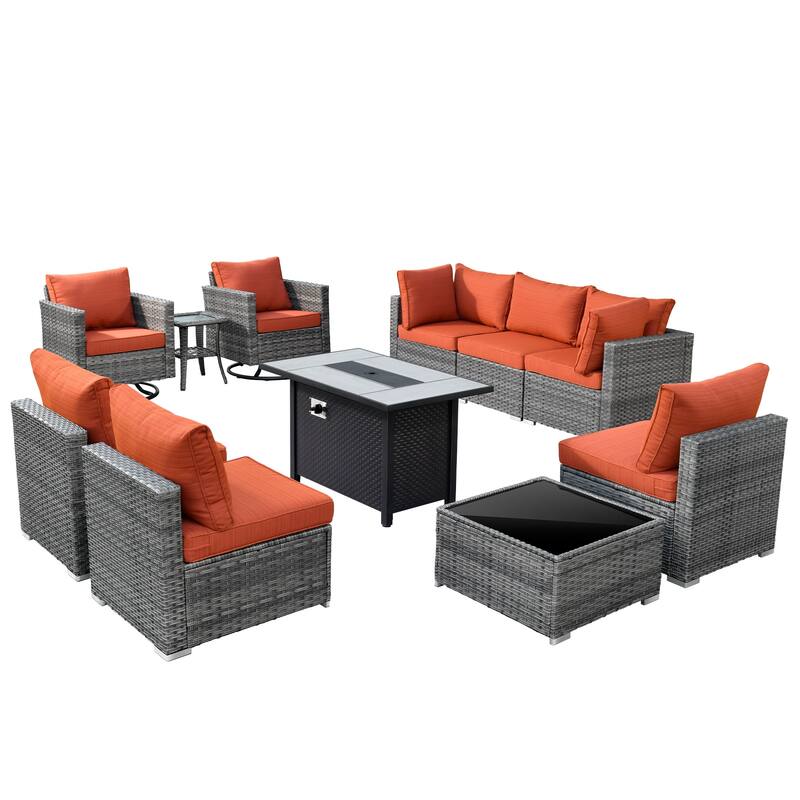 XIZZI 11-piece Patio Furniture Sofa Seating Set with Fire Pit