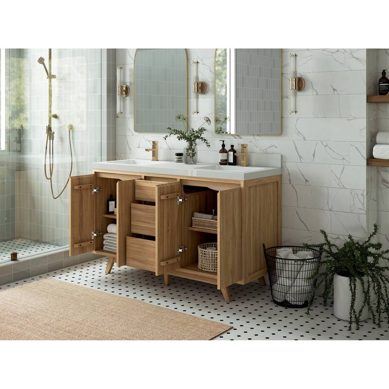 Willow Collections 60 in. W x 22 in. D Madison Teak Double Sink Bathroom Vanity with Countertop