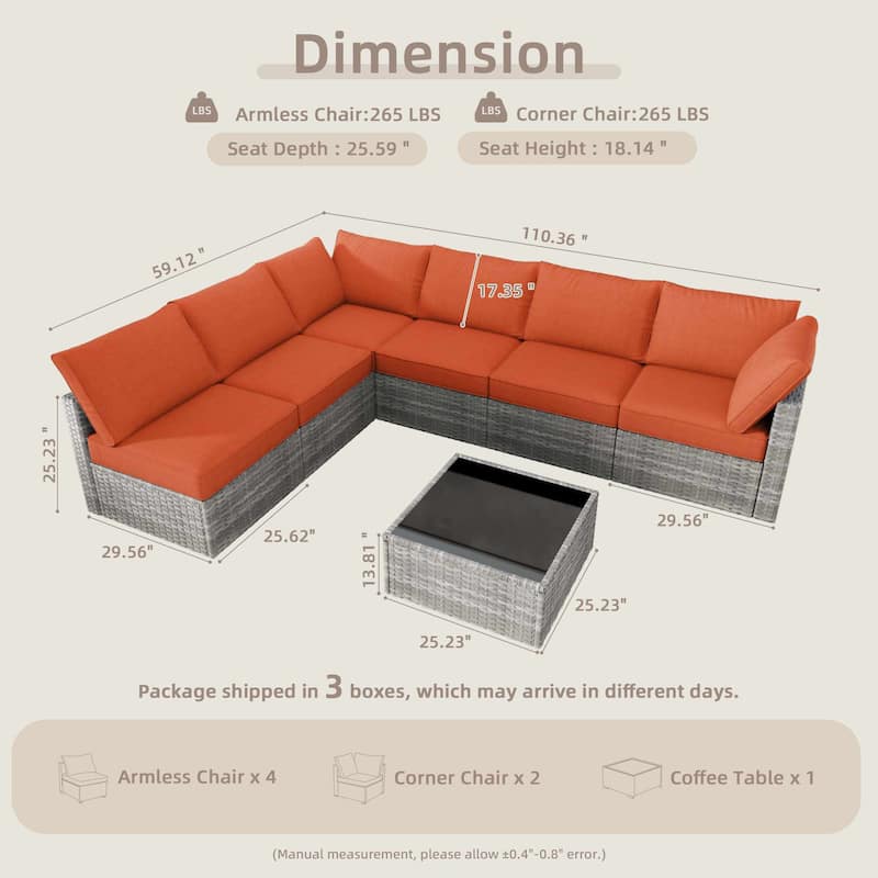 OVIOS 7-Piece Low Profile Deep Seat Wicker Outdoor Patio Furniture Set