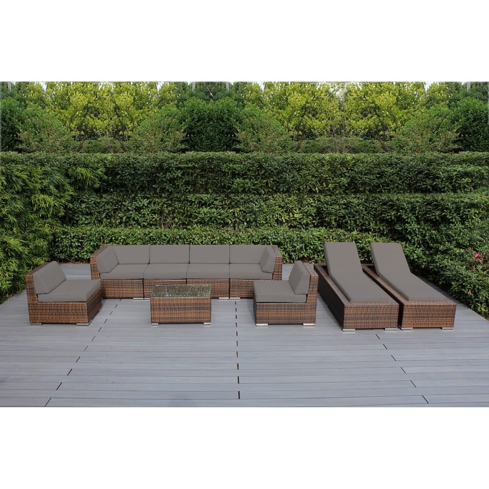 Ohana Outdoor Patio 9-piece Mixed Brown Cushioned Wicker Sofa Set - No Assembly