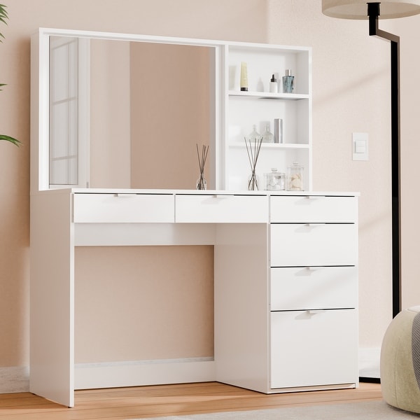 Kappesberg Jade Vanity with Mirror – 6 Drawers and Open Niches