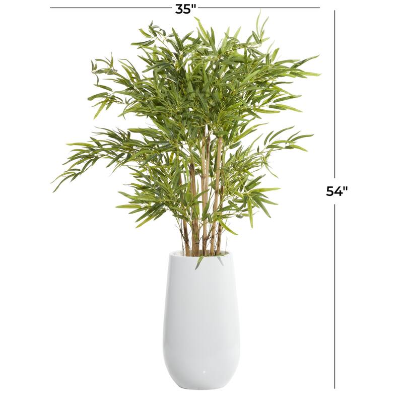 Faux Foliage Bamboo Artificial Tree with Realistic Leaves and White Fiberglass Pot - Green - Roche River Decor
