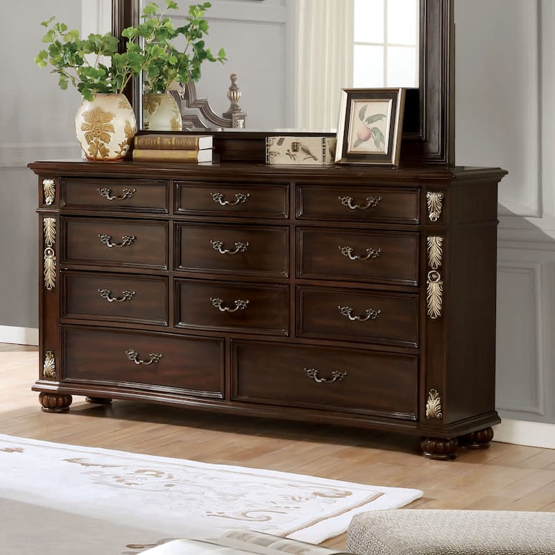 Urex Traditional Brown Cherry 56-inch Wide 11-Drawer Solid Wood Dresser by Furniture of America