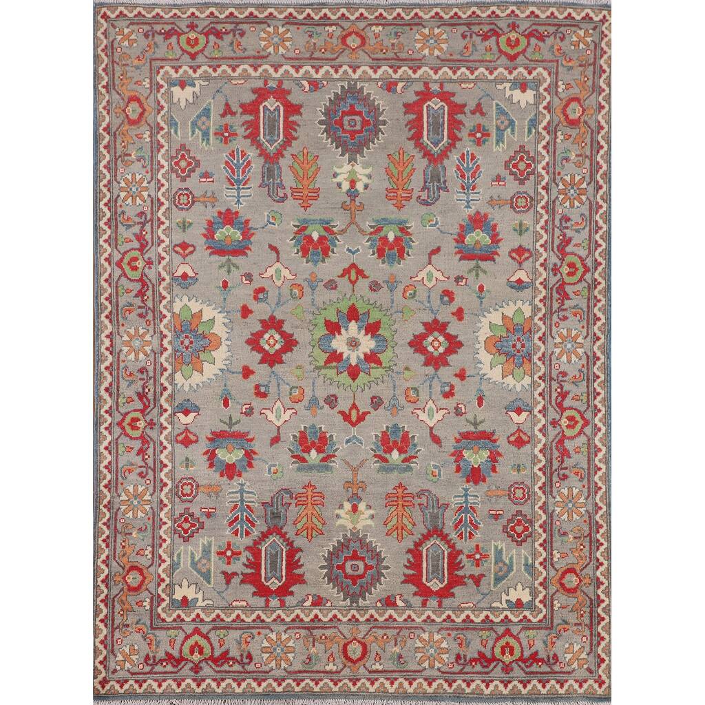 Floral Kazak Area Rug Handmade Oriental Wool Carpet - 5'0" x 6'8"