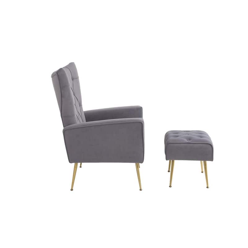 Accent Chair with Ottoman,Living Room Club Chair and Ottoman Set,Grey