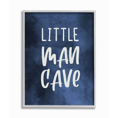 Stupell Little Man Cave Text Over Navy Blue Watercolor Pattern Framed Wall Art