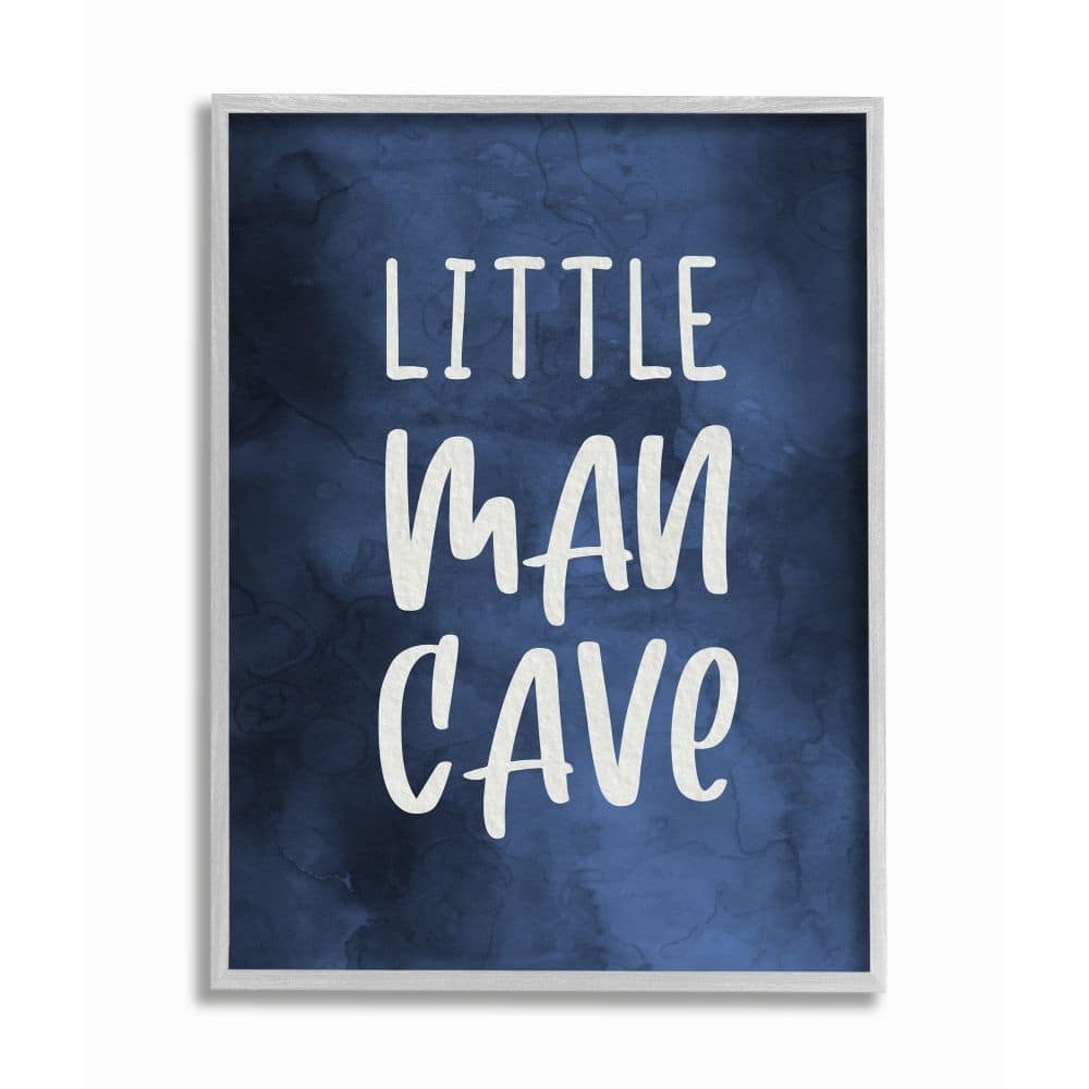 Stupell Little Man Cave Text Over Navy Blue Watercolor Pattern Framed Wall Art