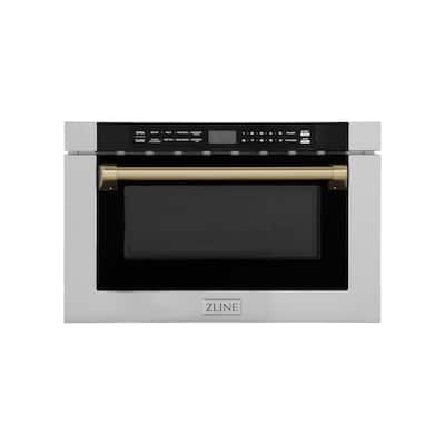 ZLINE Autograph Edition 24" 1.2 cu. ft. Built-in Microwave Drawer with a Traditional Handle in Stainless Steel