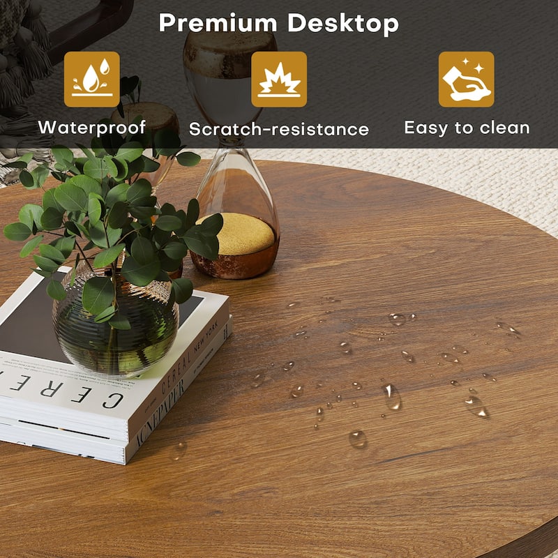 Tempered Glass Top Round Coffee Table with Metal Base