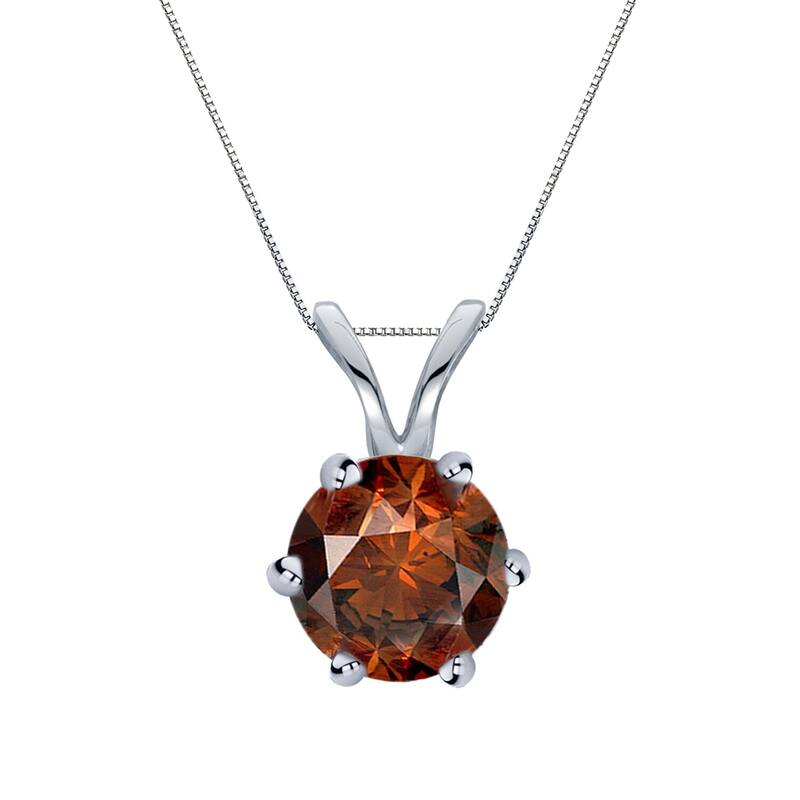 Auriya 1ctw Solitaire Brown Diamond Necklace 14k Gold 6-Prong (SI1-SI2) - White