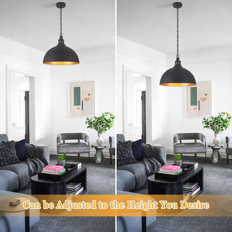 Modern Fashion Simple Black 1-Light Chandelier Height Adjustable With Metal Domed Shade