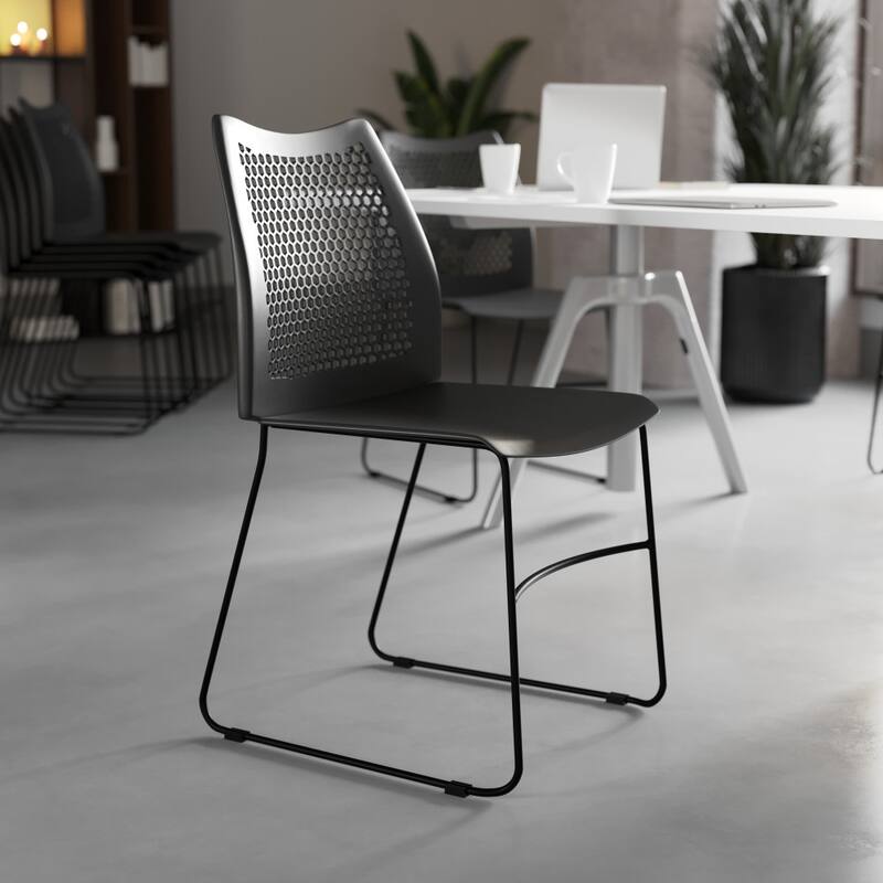 5 Pack 661 lb. Capacity Stack Chair with Air-Vent Back and Sled Base