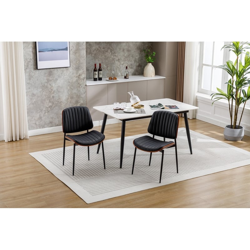 Grondin Mid-Century Modern 2 Pieces Bentwood Dining Chairs, Set of 2 Faux Leather Side Chairs with Adjusatble Foot Pads