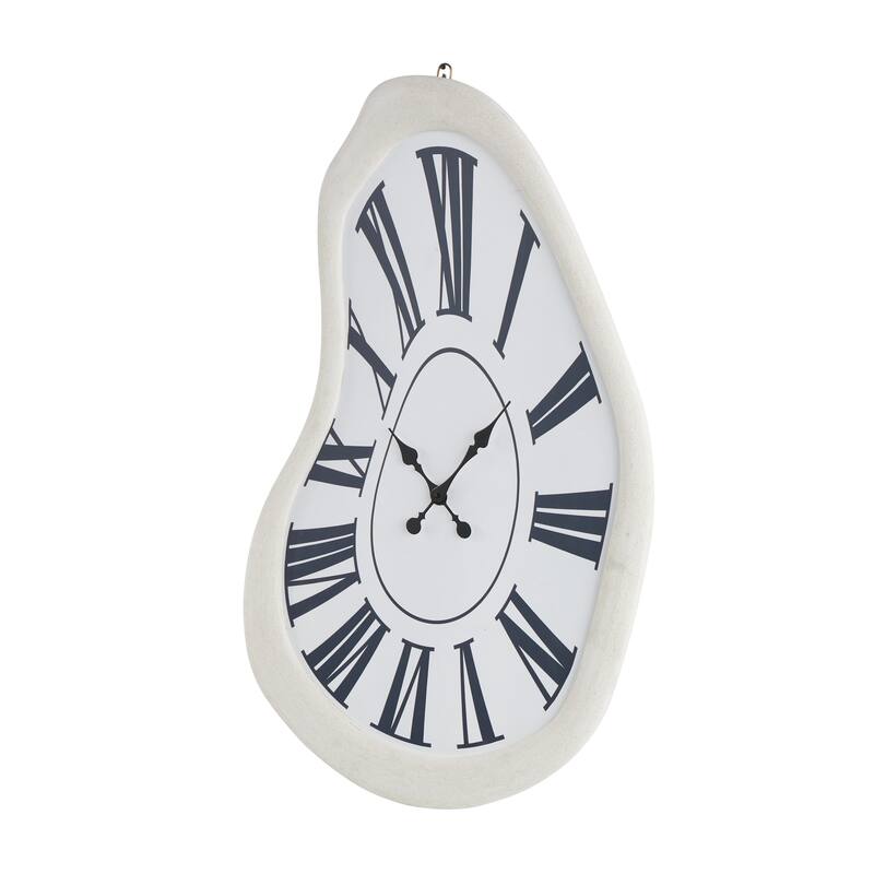 Wooden Abstract Wavy Wall Clock with Roman Numerals - White - Roche River Decor