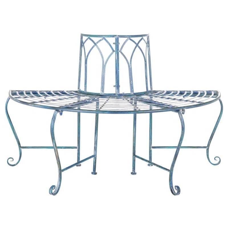 Iron Outdoor Half-Circle Patio Garden Tree Bench - 23.5'' D x 50” W x 30.75” H