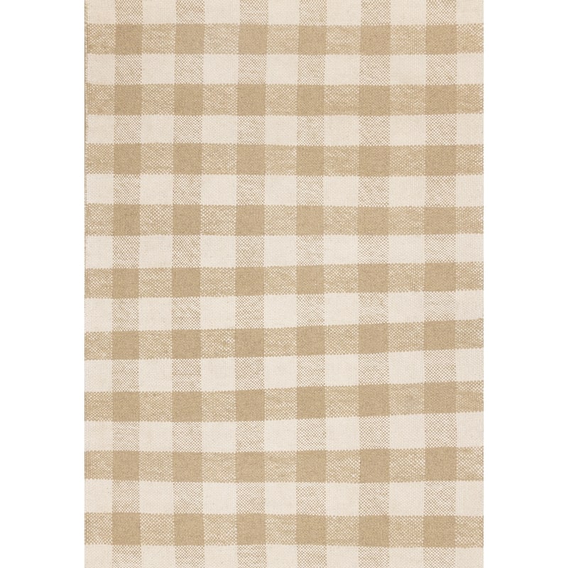 Beige White Plaid Handmade Wool Rug