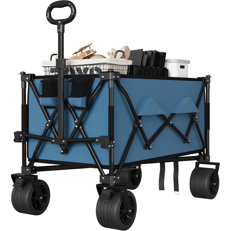 Outdoor Collapsible Folding Wagon Cart, 350lbs Capacity for Beach, Camping, Garden - Blue