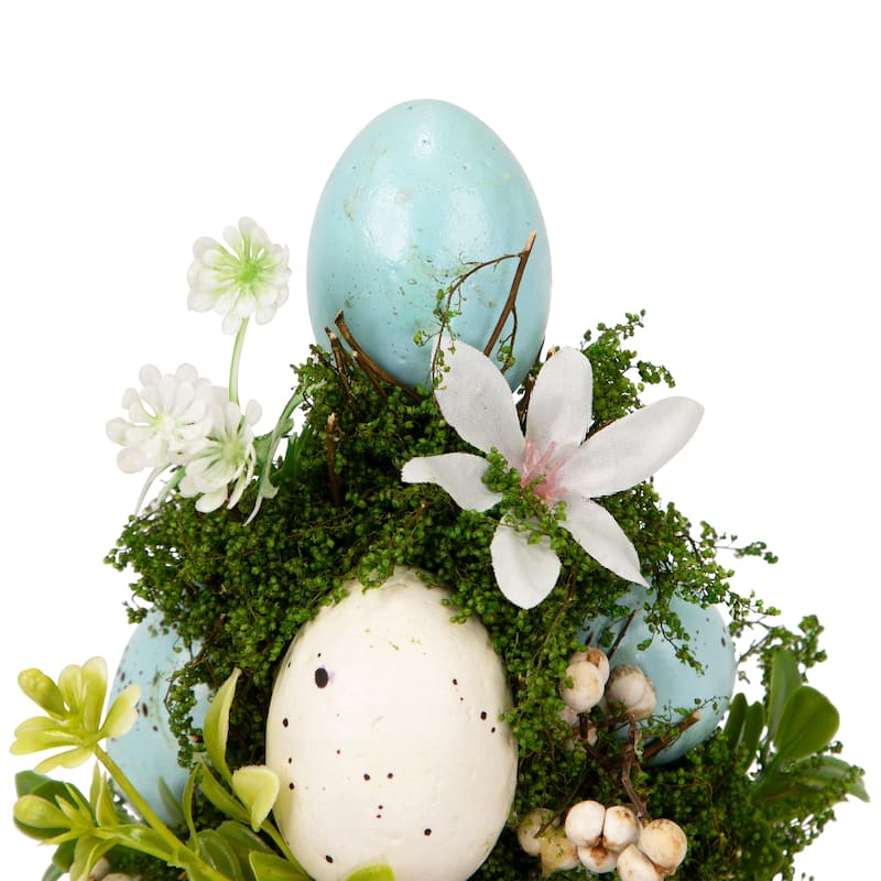 Floral and Foliage Easter Egg Tree - 14" - Blue and White