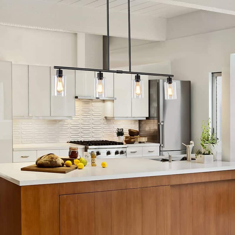 4-Light 43.7"W Kitchen Pendant Lighting witn Clear Glass Shades