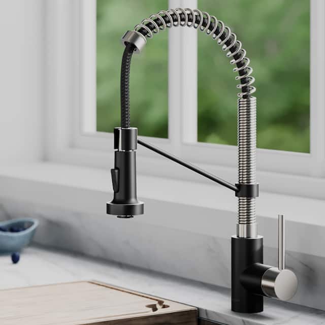 Kraus Bolden 2-Function 1-Handle Commercial Pulldown Kitchen Faucet - KPF-1610 - 18" Height - SFSMB - Spot Free Stainless Steel/ Matte Black