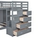 preview thumbnail 11 of 11, Full Over Twin Bunk Bed Frame with Drawers and Shelves, Wardrobe,Gray