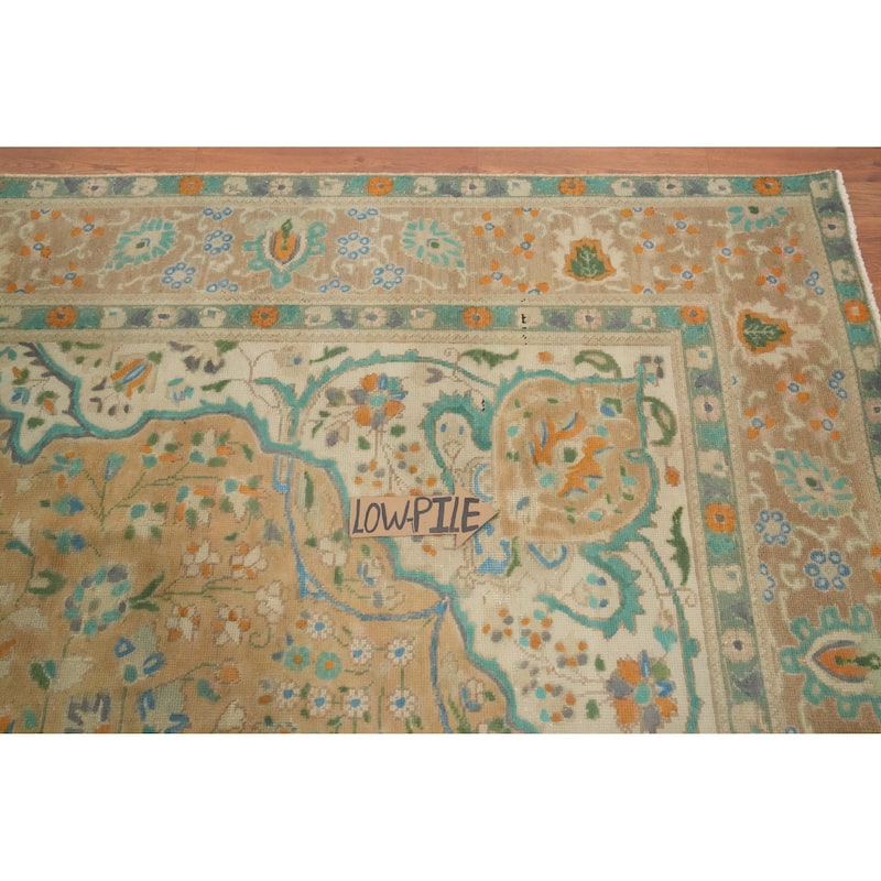 Hand Knotted Oriental 100% Wool Carpet Traditional Floral Peach Tabriz Area Rug - 12' 6'' X 9' 6''