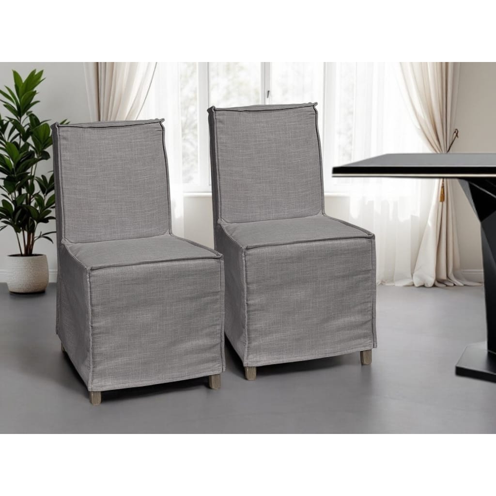 Set of 2 Modern Parsons Brown Dining Chairs with Solid Wood Legs and Grey Slipcover for Living Room - 35.3”H x 21.8”W x 19.3”D