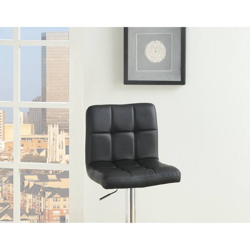Black Faux Leather Bar Stool Counter Height Chairs Set Of 2 Adjustable Height Kitchen Island Stools Modern