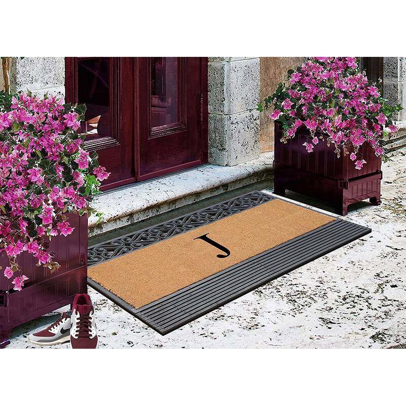 A1HC First Impression Rubber and Coir Rosewood 24" X 36", Heavy Duty Outdoor Monogrammed Doormat