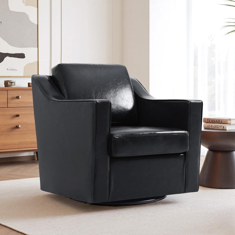 30" W Modern Accent Swivel Chair Comfy Upholstered Armchair Set of 2 - Black/ Vegan Leather