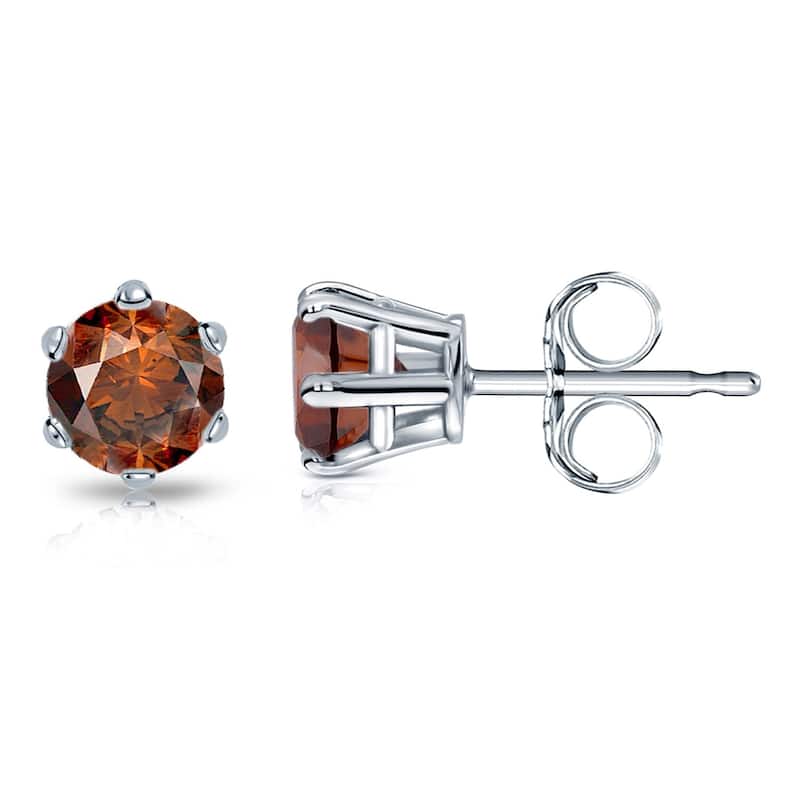 Auriya 14k Gold 3/4ctw Brown Diamond Stud Earrings 6-prong (SI1-SI2) - White