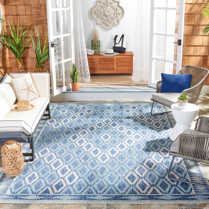 SAFAVIEH Courtyard Hannchen Indoor/ Outdoor Waterproof Patio Backyard Rug - 8' x 10' - Navy/Grey