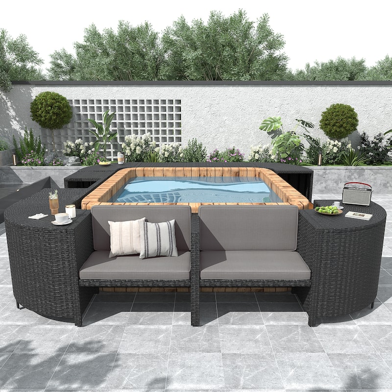 Outdoor Rattan Sectional Sofa Set with Mini Sofa