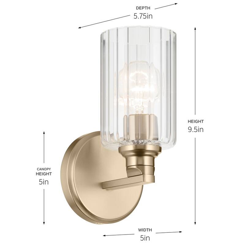 Kichler Lighting Gioe 9.5" 1-Light Wall Sconce with Clear Fluted Glass in Champagne Bronze