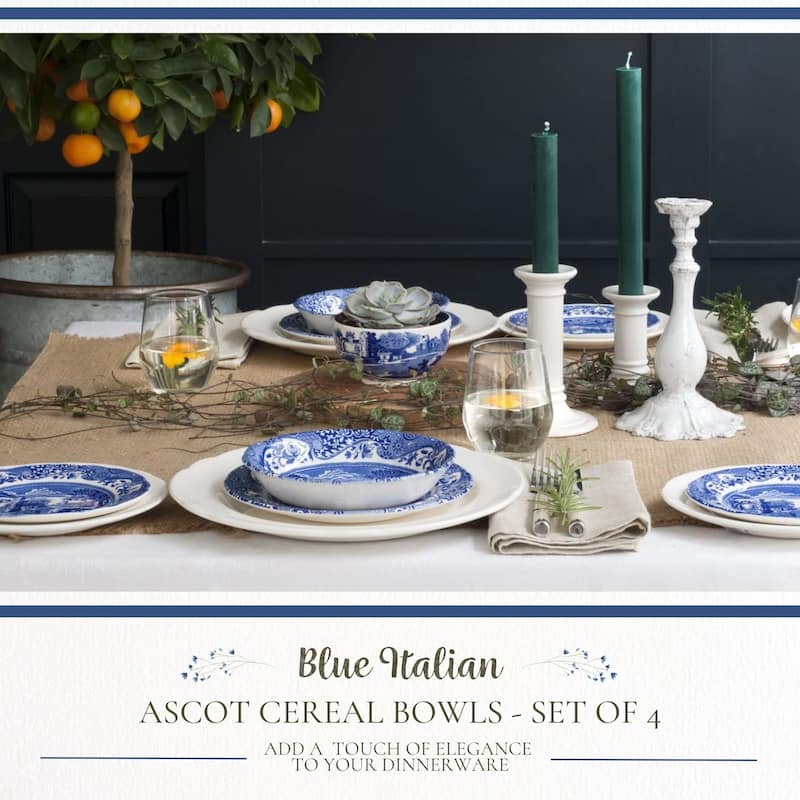 Spode Blue Italian Set of 4 Ascot Cereal Bowls - 8-Inch
