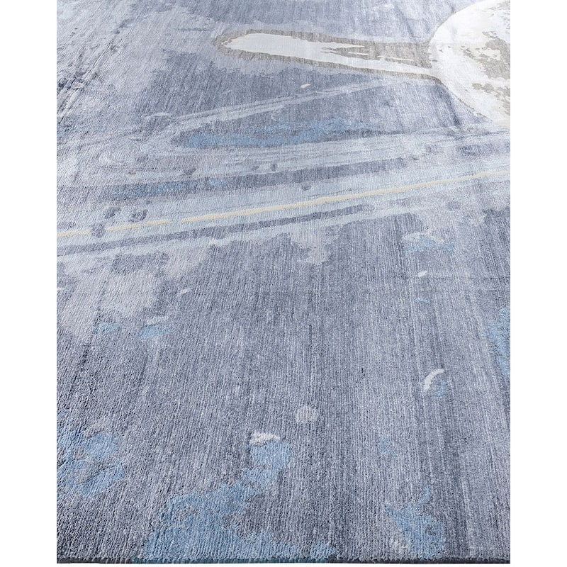 Modern One-of-a-Kind Hand-Knotted Area Rug - Gray, 9' 1" x 12' 2" - 9' 1" x 12' 2"