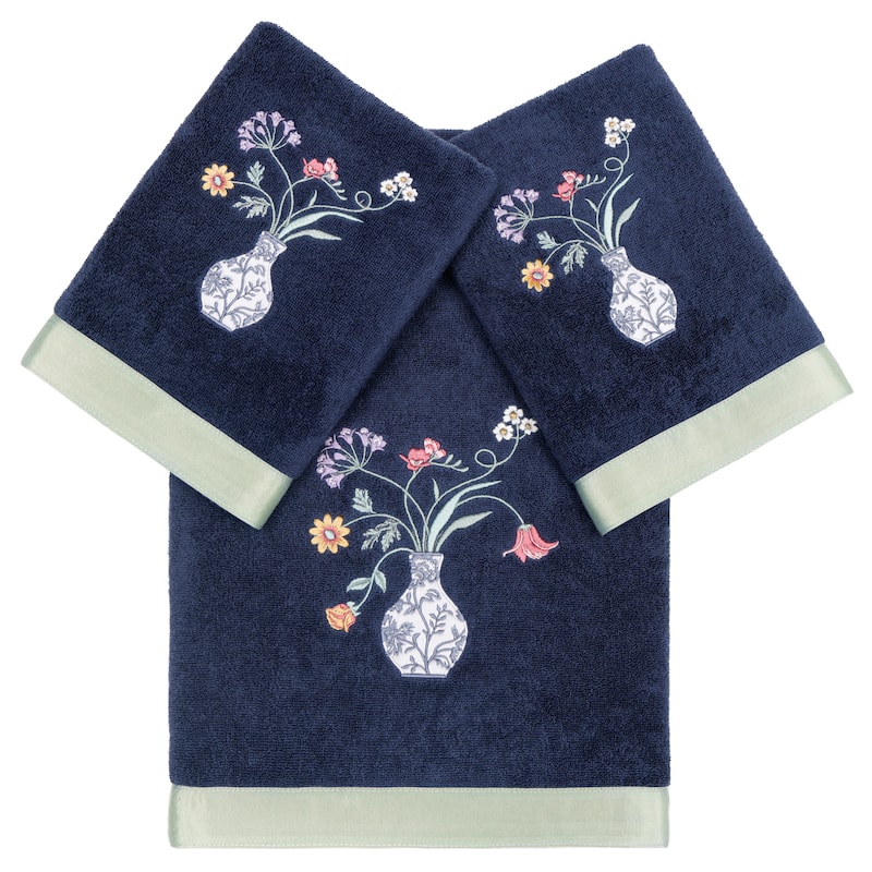 Authentic Hotel and Spa 100% Turkish Cotton Stella 3PC Embellished Towel Set - Marine