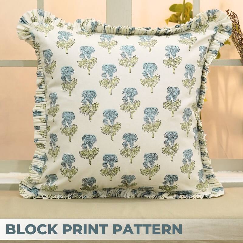 Bohemian Hand-Printed Blue Table Pillow Cover- Mohini