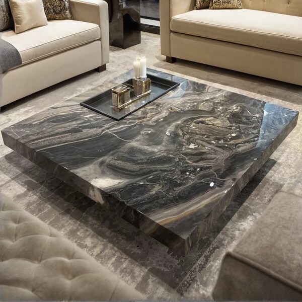 Romision Square Rock Plate Stone Top Coffee Table - Bed Bath
