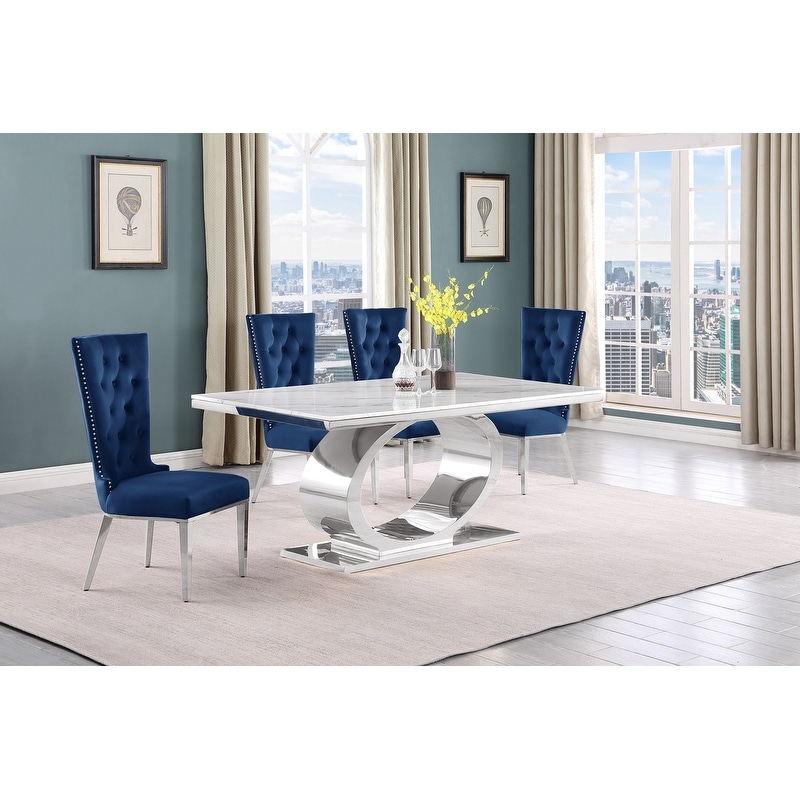 Best Quality Furniture D430/1-SC330-7 Dining Set with 68" White Marble Top