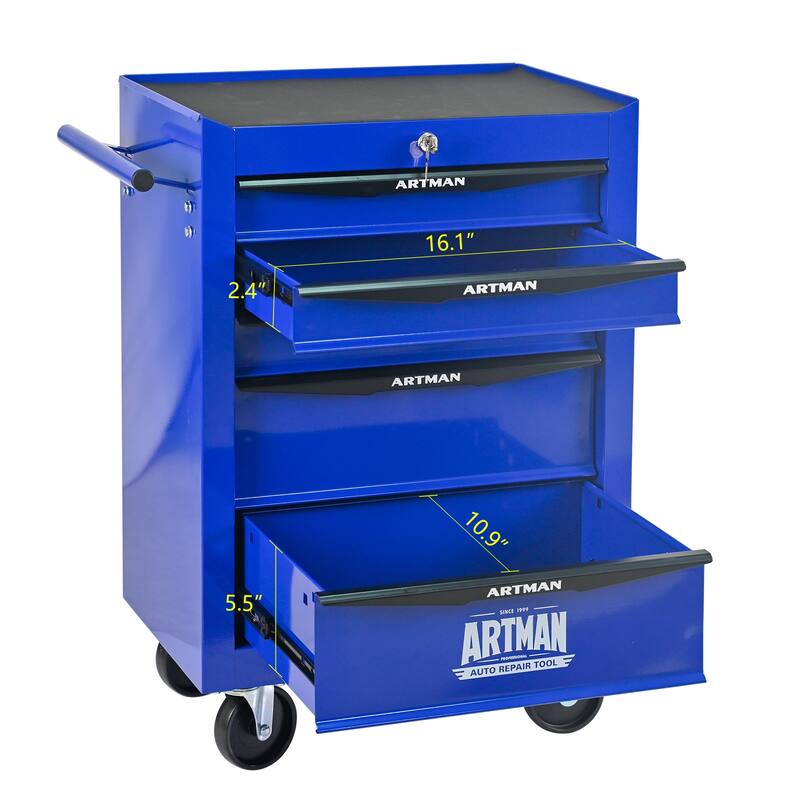Rolling Metal Tool Cart with 5 Drawers and Ball Bearing Drawer Slides