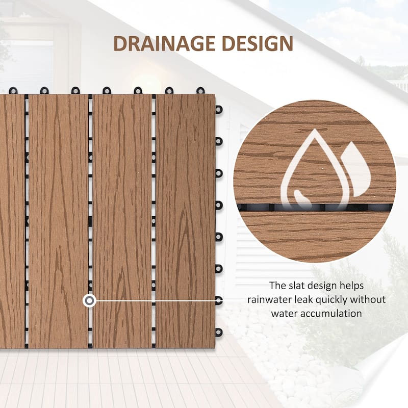 Interlocking Deck Tiles, Pack of 11 Outdoor Flooring Patio Tiles, 12" x 12"