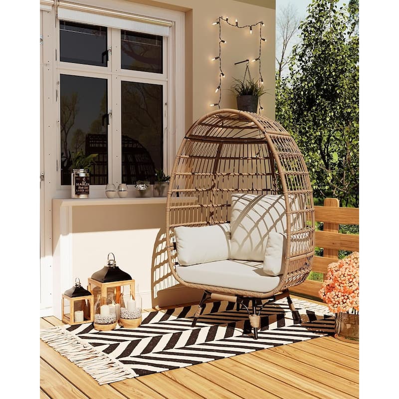 Outdoor 360° Swivel Egg Chair with Cushions,Egg Basket Lounge Chair for Patio