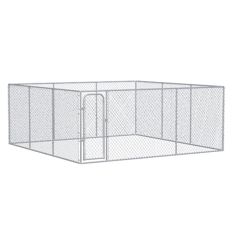 PawHut Outdoor Dog Kennel Galvanized Chain Link Fence Heavy Duty Pet Run House Chicken Coop with Secure Lock Mesh Sidewalls