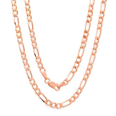 Roberto Martinez Rose Gold Plated 4 mm Silver Figaro Chain (18"-30")
