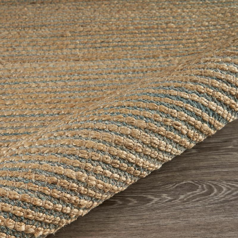 Sevita Organic Jute Woven Area Rug, Natural and Blue